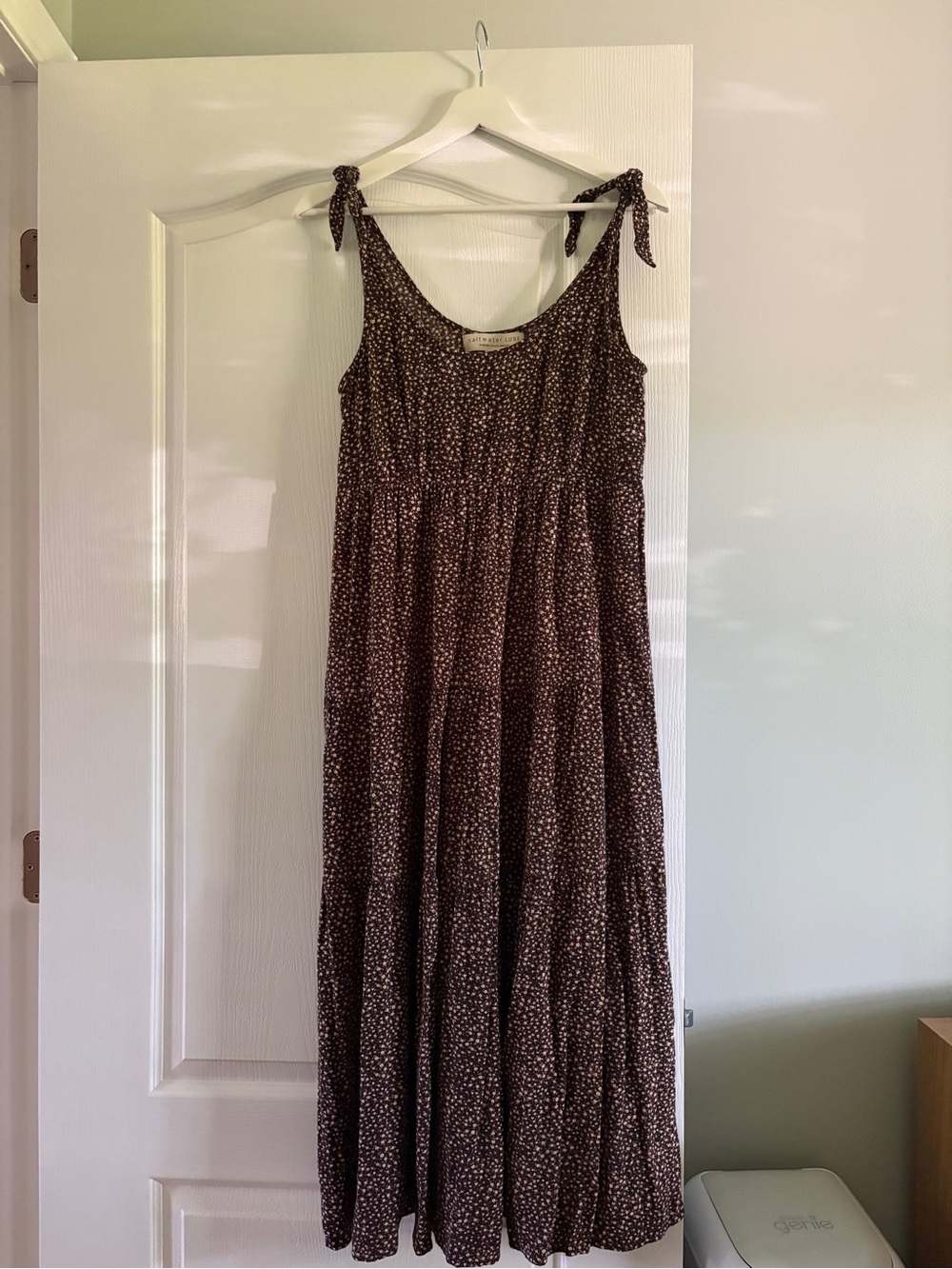 saltwater LUXE Brown Printed Tie-Shoulder- Brown Floral Maxi Dress